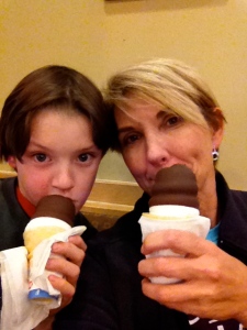 Our celebratory cones at the "ice cream place with the two lips".  Took me a while to figure out too.